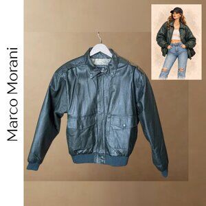Marco Morani Genuine Leather Bomber Jacket | Dark Green | Size S
